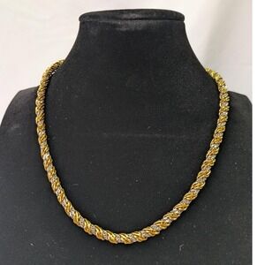 Vintage Monet Two Tone Gold Silver Rope Chain Necklace 18 Inch Lobster Clasp
